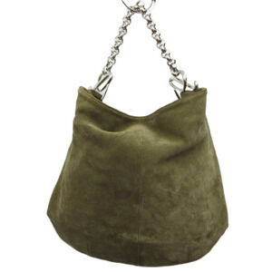 Loewe Hobo Bag Handbag Chain Suede Khaki Green